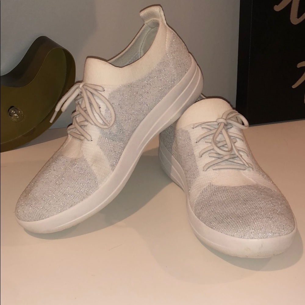 White and Silver Sparkley Fitflop Sneakers